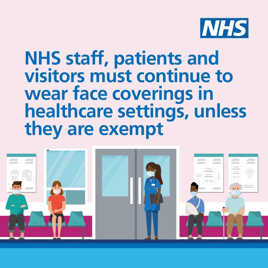 Everyone should continue to wear face coverings in healthcare settings