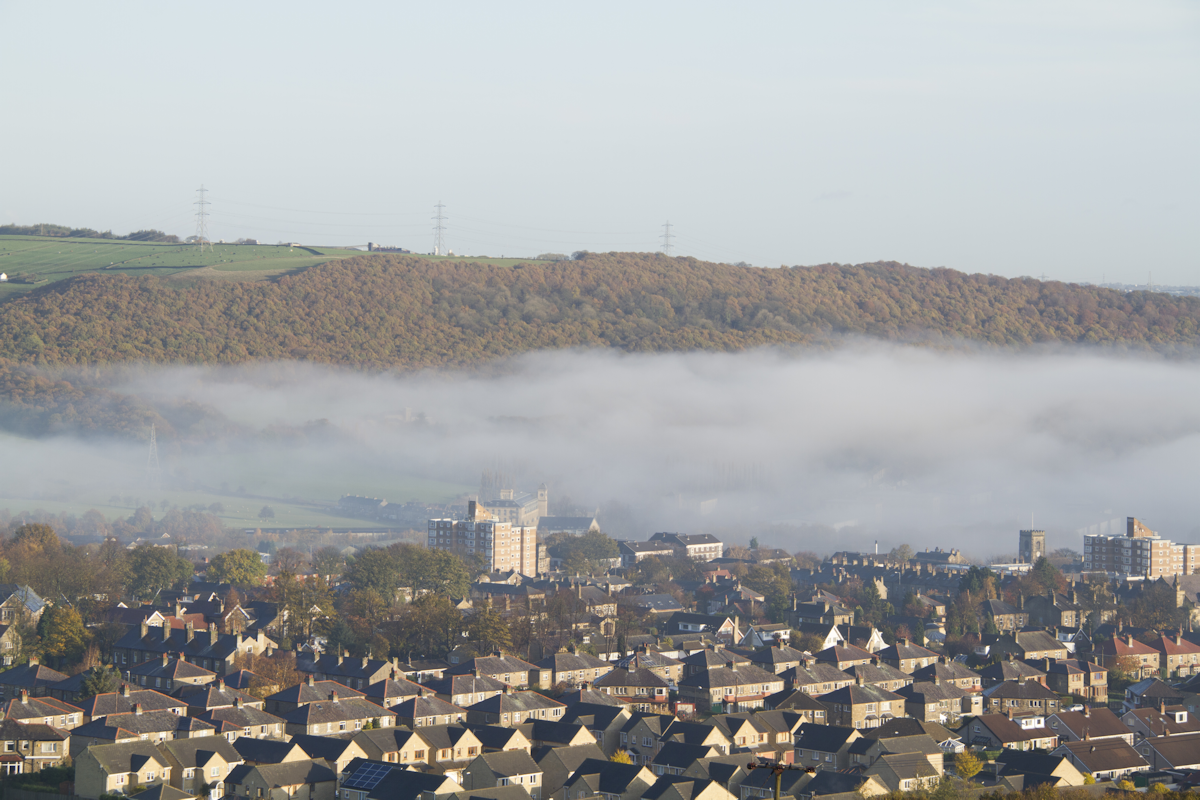 Panoramic of Elland houses - image licence held by Calderdale Cares Partnership and used with permission